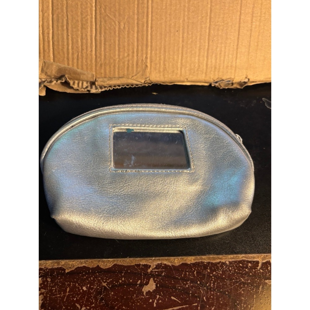 Silver Cosmetic Bag with Arrow Zipper And Mirror